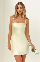 Chelsea Yellow Satin Mini Dress