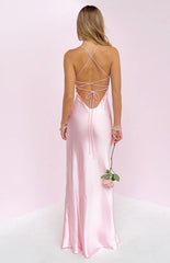 Chilli Pink Beaded Bust Satin Maxi Dress