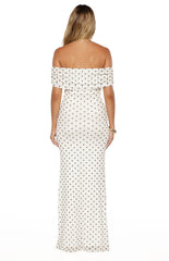 Cole White Polka Mesh Prom Dress