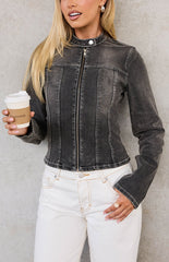 Corey Black Washed Denim Biker Jacket