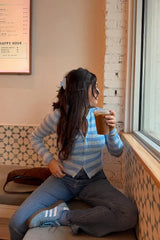 Dori Blue Zip Stripe Knit Sweater