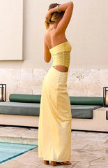 Elinor Yellow Satin Maxi Dress