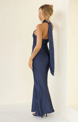 Ember Navy Satin Maxi Dress