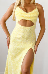 Fallon Yellow Sequin Cut Out Formal Maxi Dress