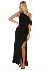 Farah Black Crepe Off Shoulder Maxi Dress