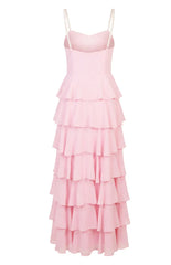 Felicity Pink Pearl Strap Ruffle Maxi Dress - PRE ORDER