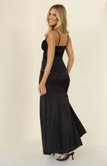 Gabby Black Satin Lace Maxi Dress
