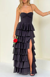 Georgie Black Ruffle Maxi Dress