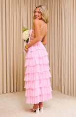 Georgie Pink Ruffle Prom Dress