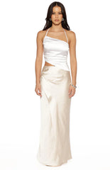 Gracie White Contrast Satin Maxi Dress