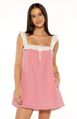 Harry Red Gingham Lace Mini Dress