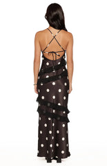 Inara Black Polka Dot Ruffle Maxi Dress