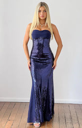 Jarrah Navy Sequin Strapless Maxi Dress