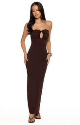 Jordan Brown Crepe Strapless Maxi Dress