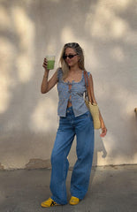Kansis Mid Wash Scallop Pockets Uneven Waist Jeans