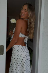Khalea White Polka Dot Hanky Hem Midi Skirt