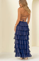 Kimberley Navy Sequin Strapless Ruffle Maxi Dress