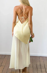 Laila Yellow Satin Scarf Formal Maxi Dress