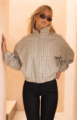 Lee Beige Plaid Funnel Neck Jacket - PRE ORDER
