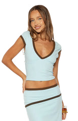 Levi Blue Contrast Bind Jersey Top
