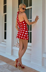 Maia Red Spot Halter Neck Mini Dress