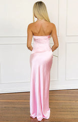 Malorie Pink Satin Strapless Maxi Dress