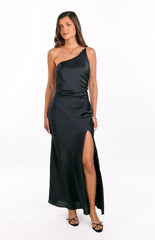 Marriot Black One Shoulder Formal Maxi Dress