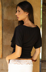 Muriel Black Ruched Waist Jersey Top