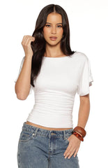 Muriel White Ruched Waist Jersey Top