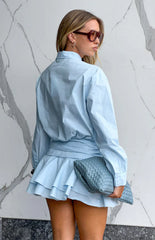 Nicolaini Light Blue Long Sleeve Mini Shirt Dress