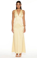 Nicolina Yellow Satin Formal Maxi Dress