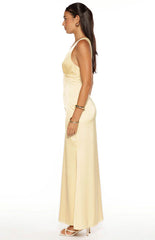 Nicolina Yellow Satin Formal Maxi Dress