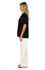 Orla Ivory Satin Straight Leg Lace Trim Pants