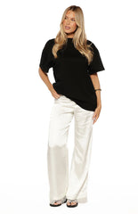 Orla Ivory Satin Straight Leg Lace Trim Pants