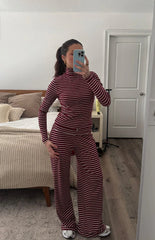 Poppi Burgundy Stripe Double Zip Sweater