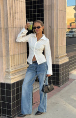 Posey Mid Wash Contrast Seam Wide Leg Jeans