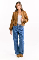 Rebecca Tan Cuffed Suedette Bomber Jacket