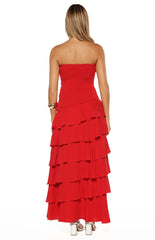 Riles Red Strapless Ruffle Maxi Dress