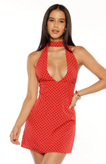 Rilley Red Polka Dot Halter Neck Mini Dress