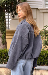 River Steel Grey Suedette Bubble Hem Bomber Jacket
