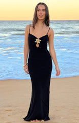 Selina Black Hibiscus Trim Maxi Dress