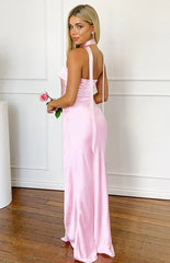 Shaelynn Pink Scarf Satin Strapless Maxi Dress