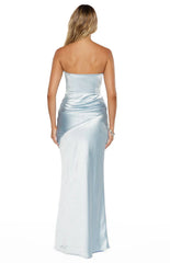 Wren Blue Satin Strapless Maxi Dress