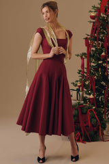 wine lace back twill midi dress