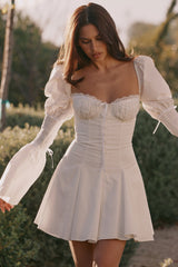 white cotton flute sleeve mini dress