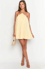 Talei Yellow Halter Puff Mini Dress