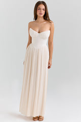 ivory georgette pleated maxi dress