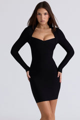 black long sleeve bandage mini dress