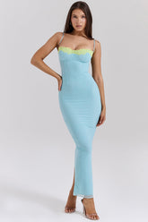 ocean blue contrast lace maxi dress