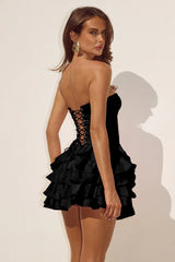 TABITHA BUSTIER RUFFLE MINI DRESS - BLACK